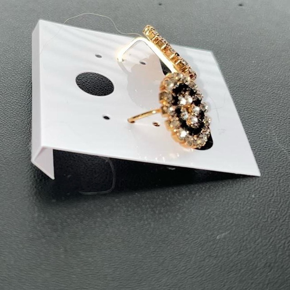 Elegant Gold and Black Triple CZs Dangle Earrings. - Picture 2 of 4